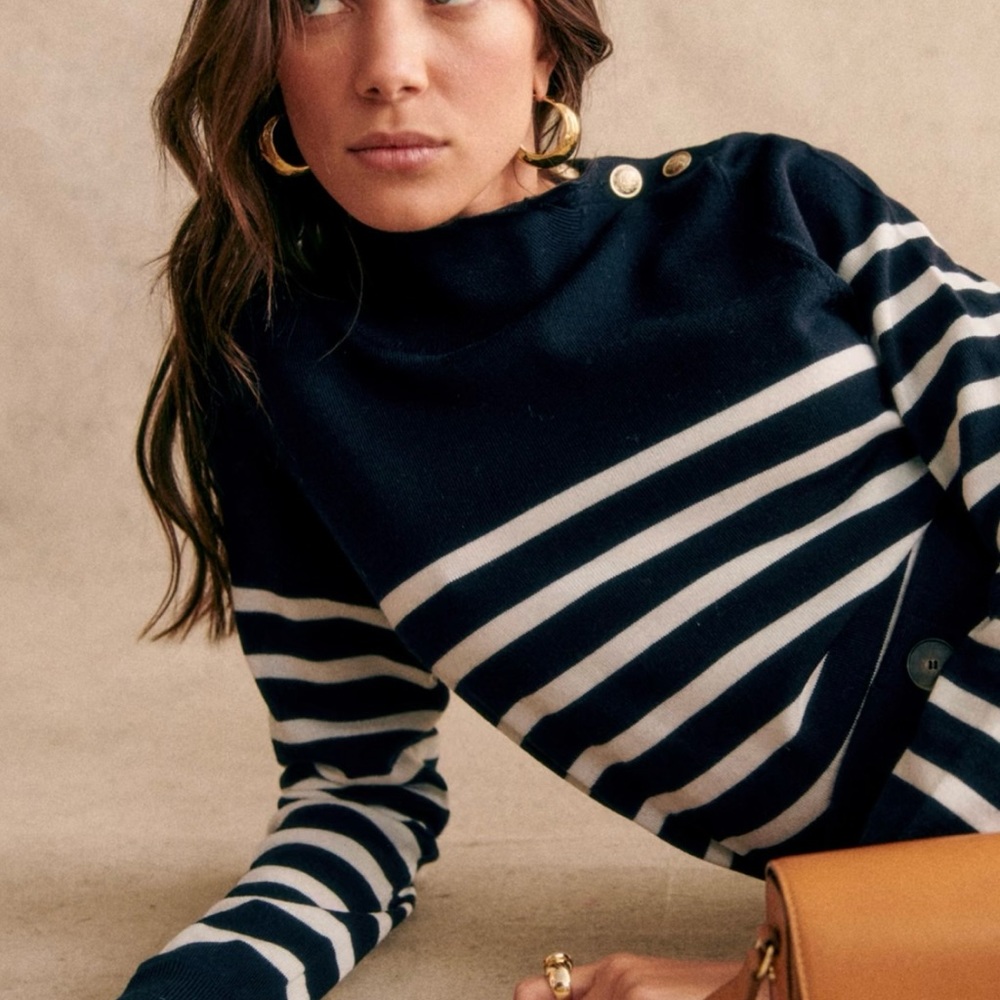 Sézane Jacob Jumper Navy and White Striped Sweater